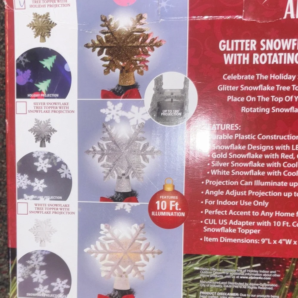 Alpine LED Snowflake Tree Topper with Glitter Projector - Picture 3 of 9